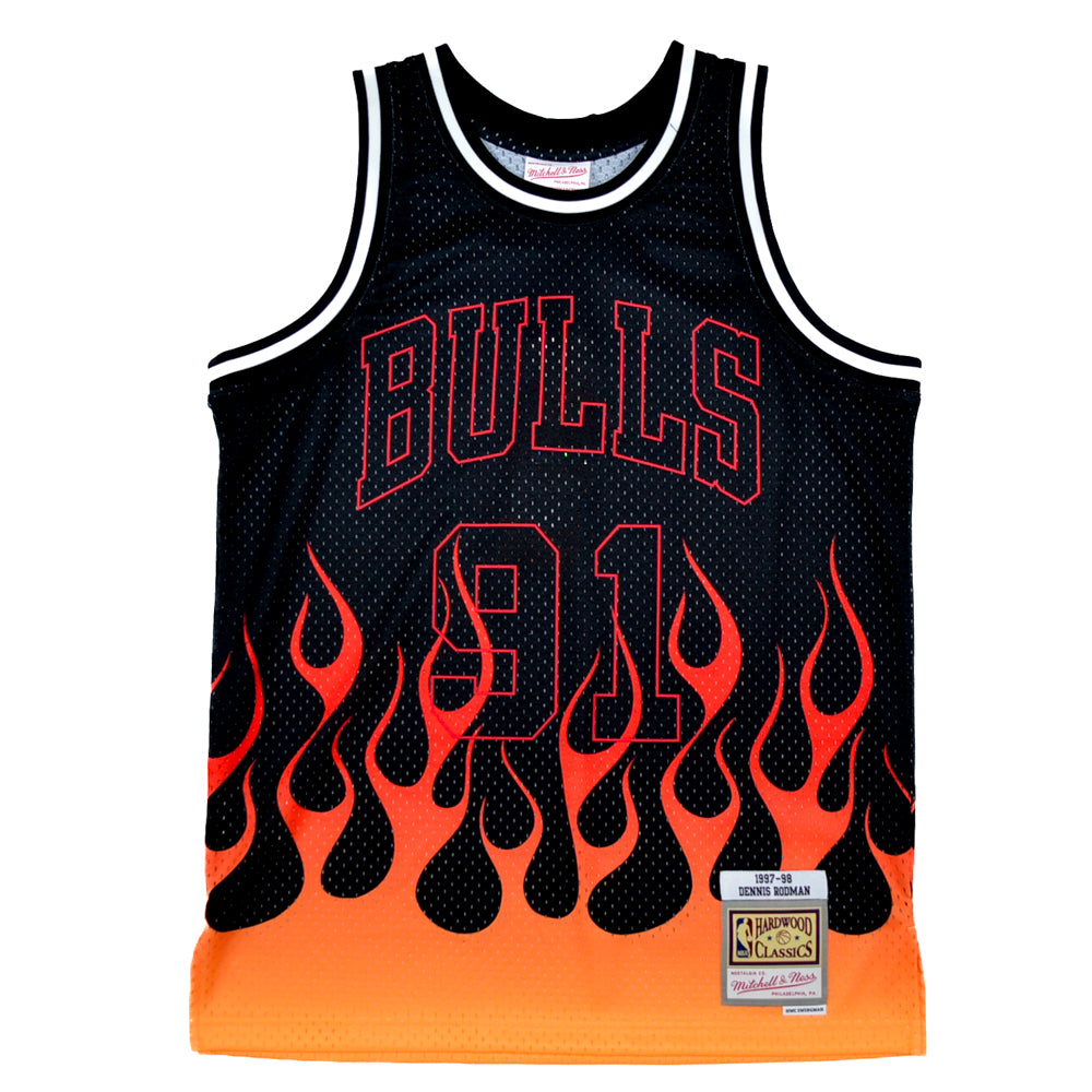 NBA Flames Swing Man Jersey Bulls 97 Dennis Rodman