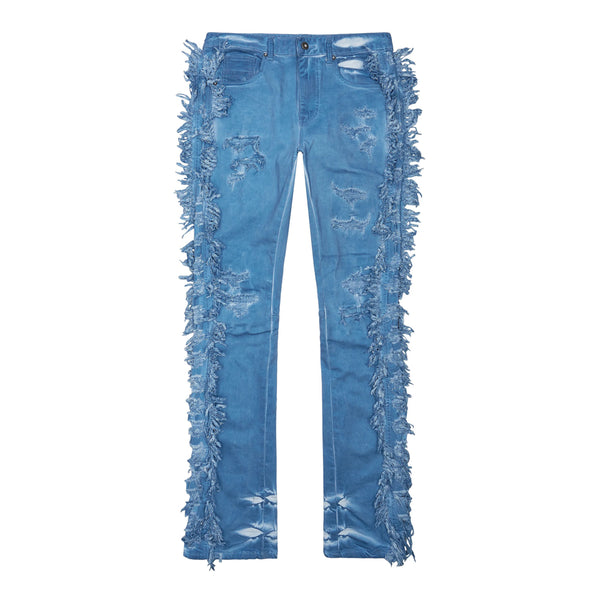 Frayed Stacked Pigment Dyed Pants | Cool Blue