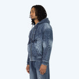 Smoke Rise - Denim Embossed Fleece Zip Up | Finn Blue