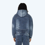 Smoke Rise - Denim Embossed Fleece Zip Up | Finn Blue