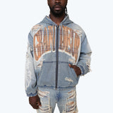 Smoke Rise - Grandeur Plaid Denim Hoodie Jacket | Munich Blue