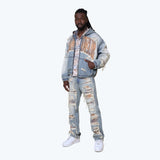 Smoke Rise - Grandeur Plaid Denim Hoodie Jacket | Munich Blue