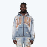 Smoke Rise - Grandeur Plaid Denim Hoodie Jacket | Munich Blue