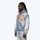 Smoke Rise - Grandeur Plaid Denim Hoodie Jacket | Munich Blue