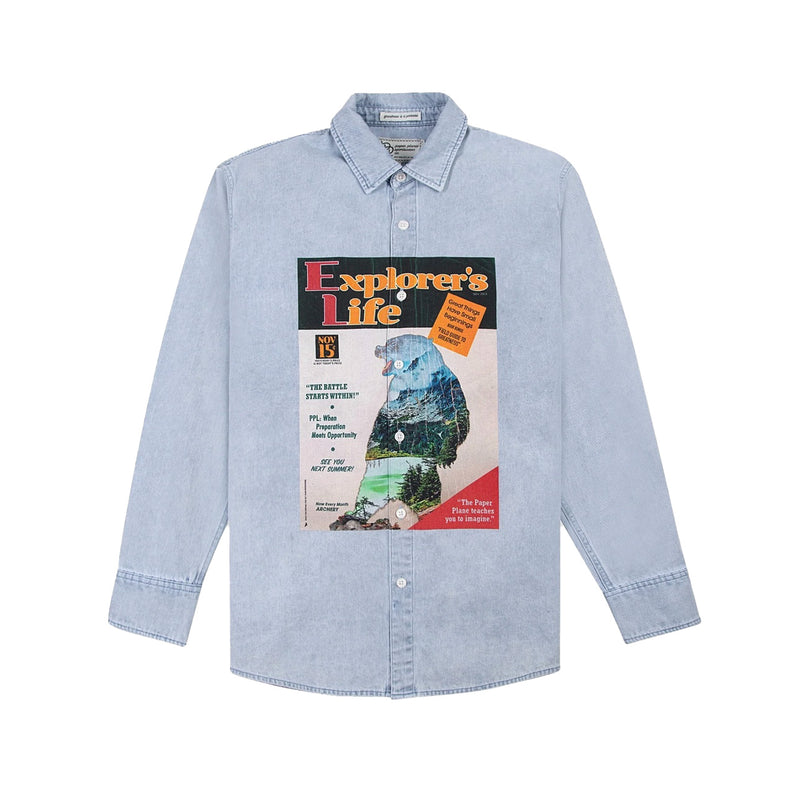 Explores life Denim Shirt | Light Wash