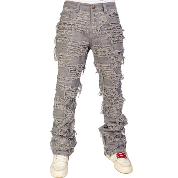 Thrashed Distressed Stacked Flared Debris 515 | Grey