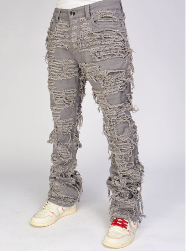 Thrashed Distressed Stacked Flared Debris 515 | Grey