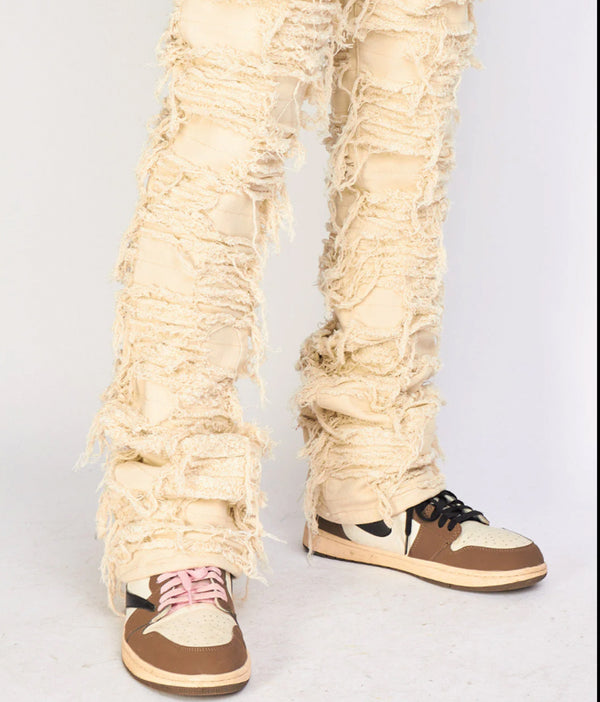 Thrashed Distressed Stacked Flared Debris 504 | Cream