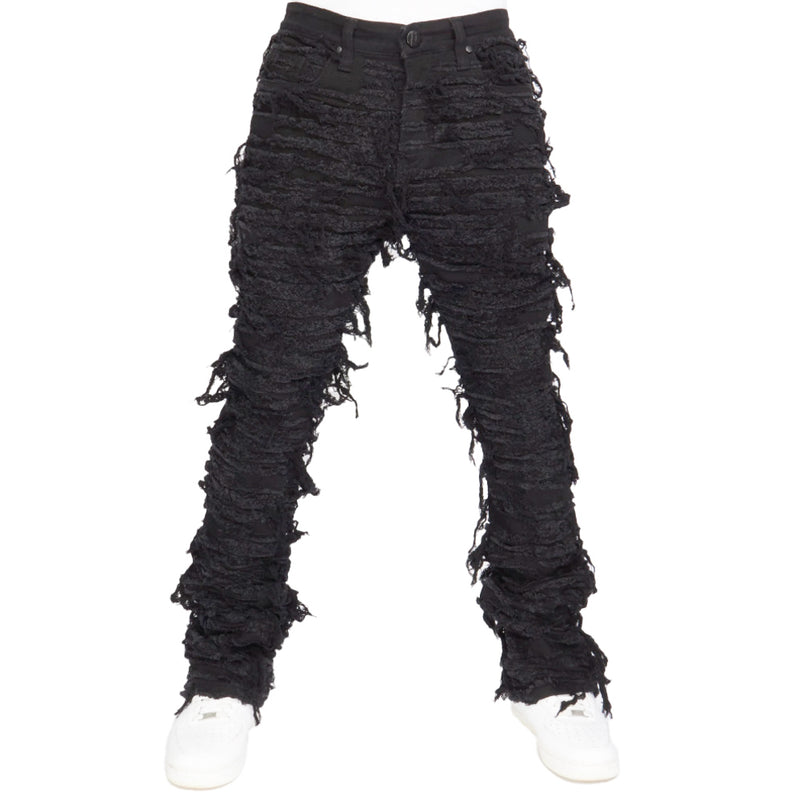 Thrashed Distressed Stacked Flared Debris 508| Jet Black