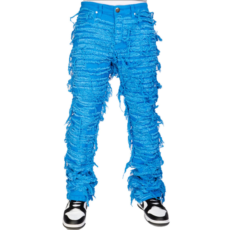 Thrashed Distressed Stacked Flared Debris 514 | Cobalt