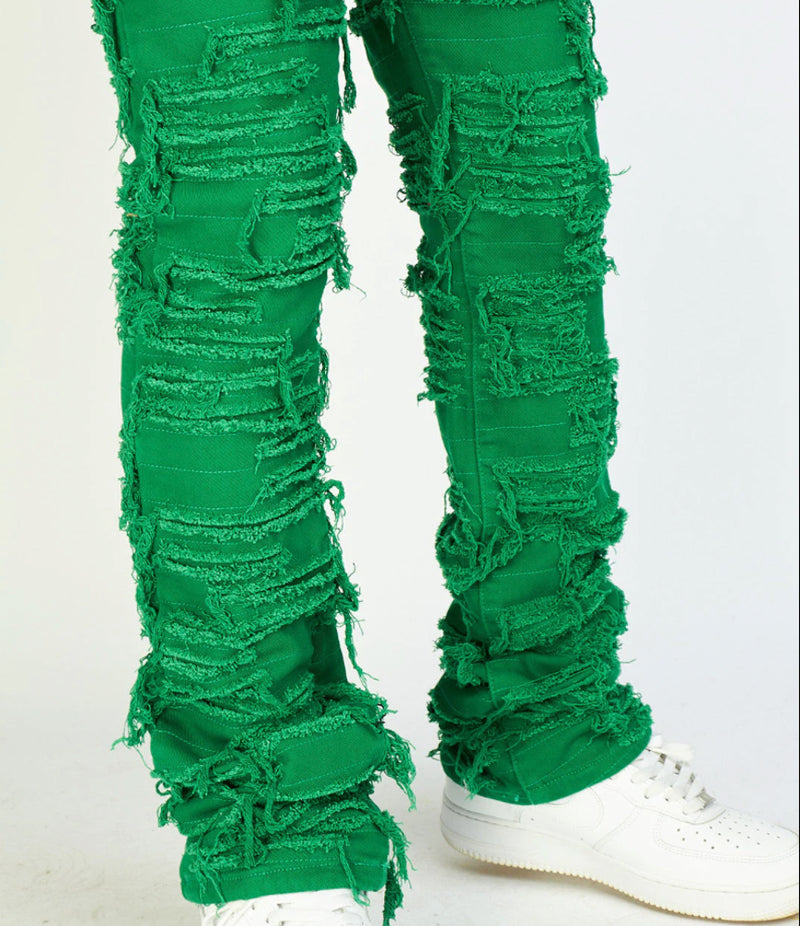 Thrashed Distressed Stacked Flared Debris 506 | Kelly Green