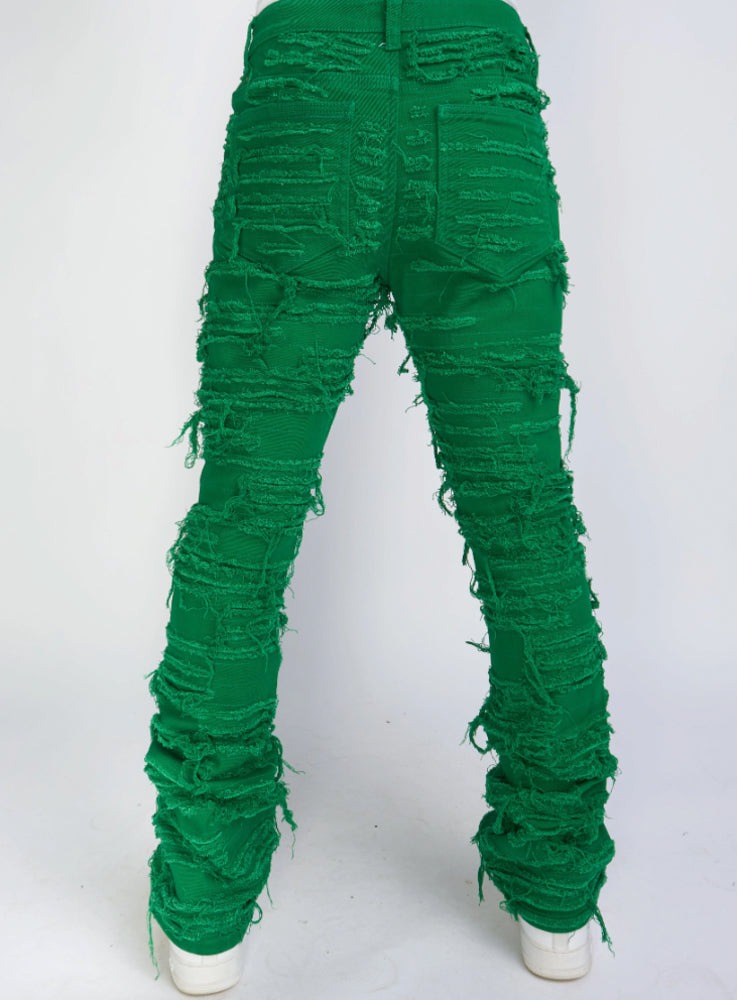 Thrashed Distressed Stacked Flared Debris 506 | Kelly Green