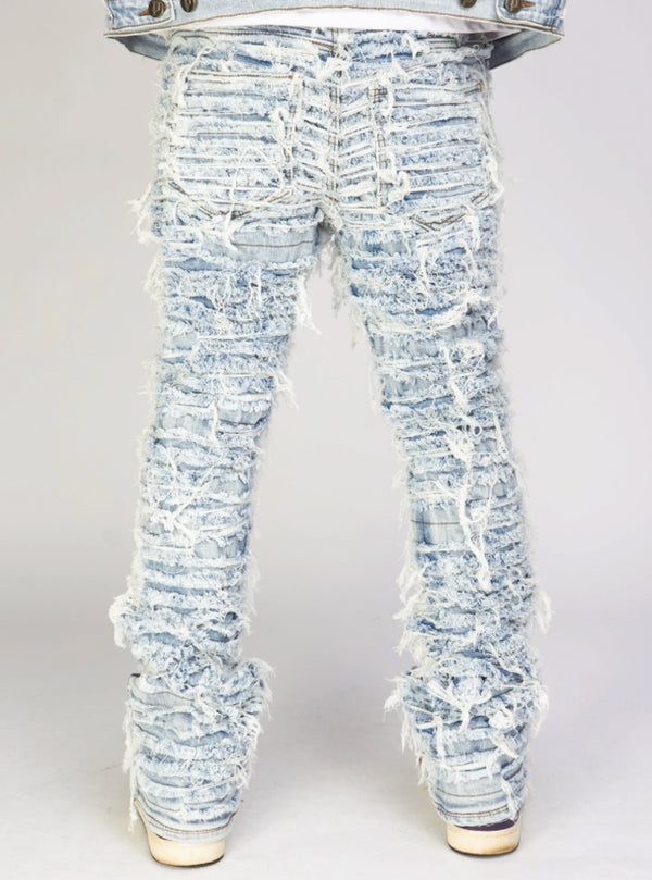 Thrashed Distressed Stacked Flared Debris 516 | Blue Wash