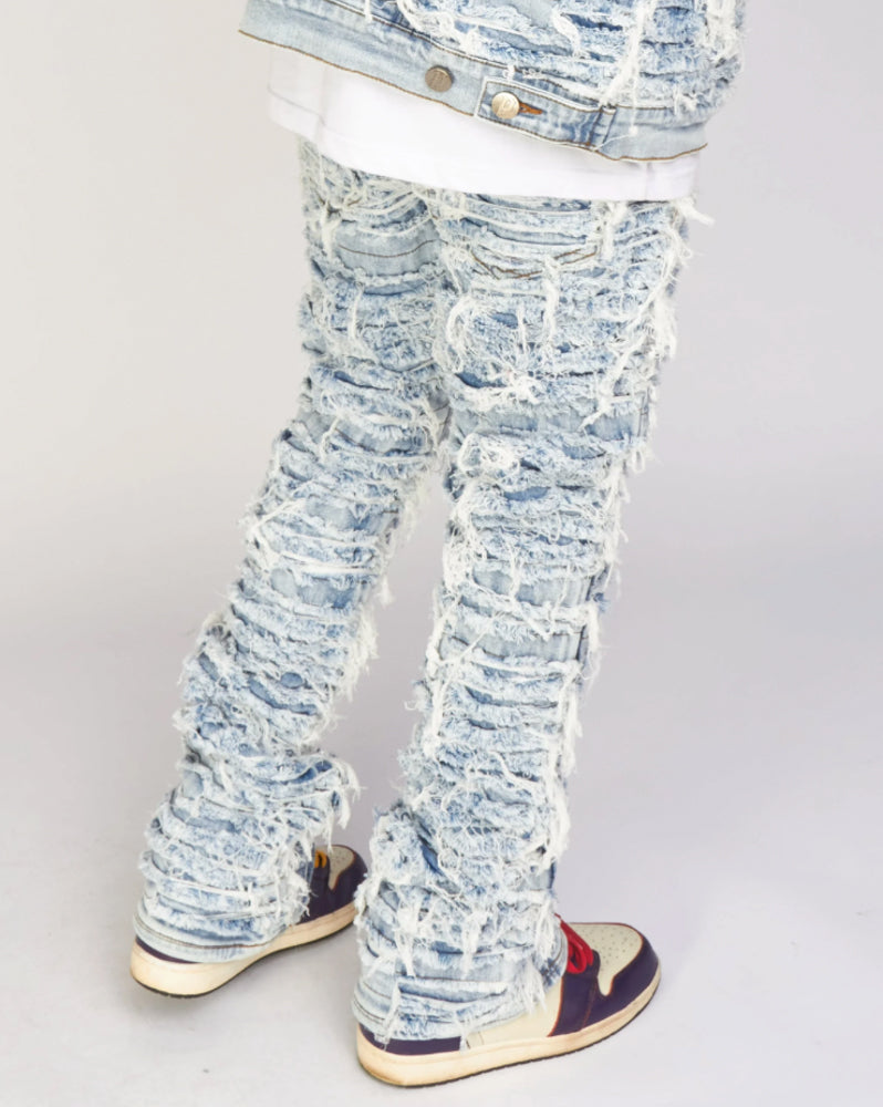 Thrashed Distressed Stacked Flared Debris 516 | Blue Wash