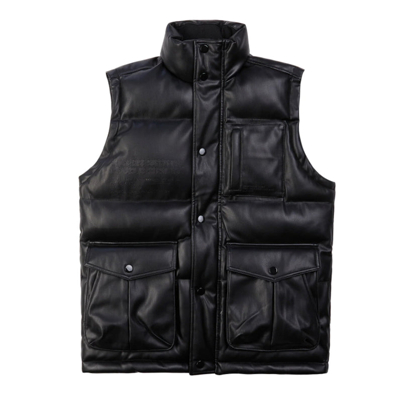 Utility Vegan Leather Vest | Black